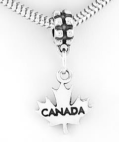 STERLING SILVER DANGLING CANADA MAPLE LEAF EUROPEAN BEAD
