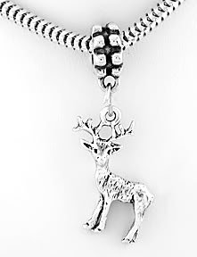 STERLING SILVER DANGLING 3D DEER EUROPEAN BEAD
