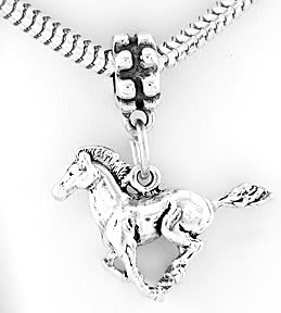 STERLING SILVER DANGLING HORSE STALLION MUSTANG EUROPEAN BEAD