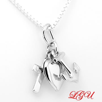 STERLING SILVER CHRISTIAN CROSS HEART ANCHOR FAITH HOPE LOVE WITH 16 INCH BOX CHAIN NECKLACE