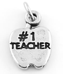 STERLING SILVER #1 TEACHER APPLE CHARM/PENDANT
