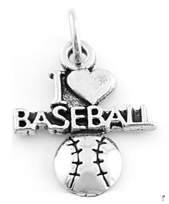 STERLING SILVER 925 I LOVE BASEBALL CHARM/PENDANT