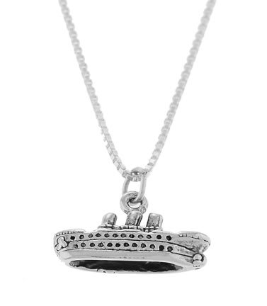 STERLING SILVER CRUISE SHIP / TRAVEL BOAT CHARM WITH 16" BOX CHAIN