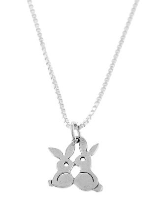 STERLING SILVER TWO KISSING BUNNIES CHARM WITH 16" BOX CHAIN