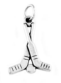 STERLING SILVER HOCKEY GOALIE STICKS AND PUCK CHARM/PENDANT