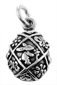STERLING SILVER EASTER EGG w/RABBIT CHARM/PENDANT