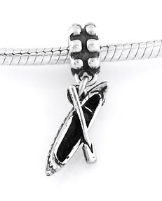 STERLING SILVER DANGLE CANOE WITH OAR EUROPEAN BEAD