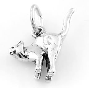 STERLING SILVER TAIL UP SCARED CAT CHARM/PENDANT