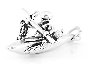 STERLING SILVER KAYAK 3D KAYAKING CHARM/PENDANT