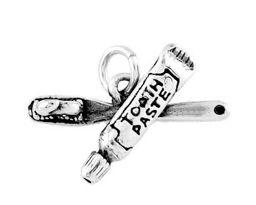 STERLING SILVER TOOTHBRUSH & TOOTHPASTE CHARM/PENDANT