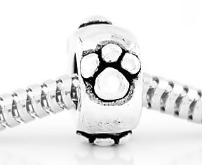 STERLING SILVER PAW PRINTS EUROPEAN SPACER BEAD