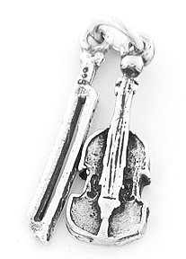 STERLING SILVER VIOLIN AND BOW CHARM/PENDANT