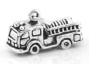 STERLING SILVER FIRE TRUCK 3D CHARM/PENDANT
