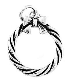 STERLING SILVER CHRISTMAS WREATH W/ BOW CHARM/PENDANT