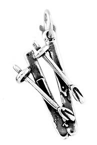 STERLING SILVER SNOW SKI POLES & SKIES CHARM/PENDANT