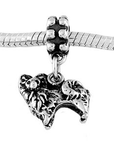 STERLING SILVER DANGLE POMERANIAN DOG EUROPEAN BEAD