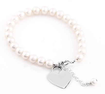 STERLING SILVER FRESHWATER PEARL BRACELET W/ HEART 5" FOR INFANT