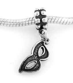 STERLING SILVER DANGLE MARDI GRAS MASQUERADE MASK EUROPEAN BEAD
