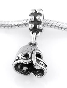 STERLING SILVER DANGLE 3D FOOTBALL HELMET EUROPEAN BEAD