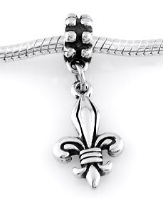 STERLING SILVER DANGLING FLEUR DE LIS EUROPEAN BEAD