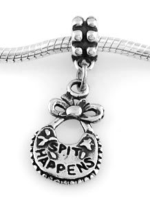 STERLING SILVER DANGLE SPIT HAPPENS BABY BIB EUROPEAN BEAD