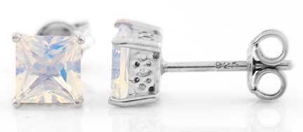 STERLING SILVER JUNE BIRTHSTONE PRINCESS CUT 5MM STUD EARRINGS