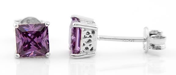 STERLING SILVER FEBRUARY BIRTHSTONE PRINCESS 5MM STUD EARRINGS