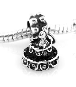 STERLING SILVER DANGLE BRIDE GROOM WEDDING CAKE EUROPEAN BEAD