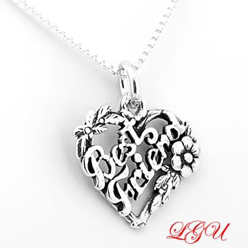 STERLING SILVER BEST FRIEND HEART CHARM WITH 16" NECKLACE
