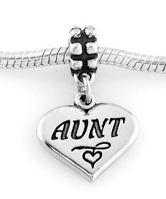 STERLING SILVER DANGLE AUNT HEART EUROPEAN BEAD