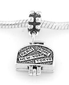 STERLING SILVER DANGLING TRAVEL SUITCASE EUROPEAN BEAD