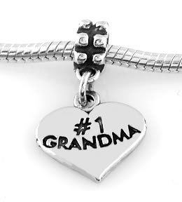 STERLING SILVER DANGLE #1 GRANDMA HEART EUROPEAN BEAD