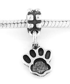 STERLING SILVER DANGLE LARGE PAW PRINT EUROPEAN BEAD