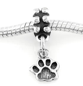 STERLING SILVER DANGLE SMALL PAW PRINT EUROPEAN BEAD