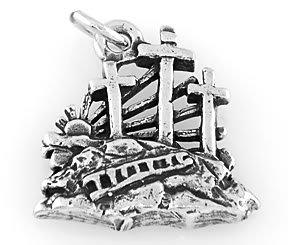 STERLING SILVER THREE CROSSES ON CALVARY CHARM/PENDANT