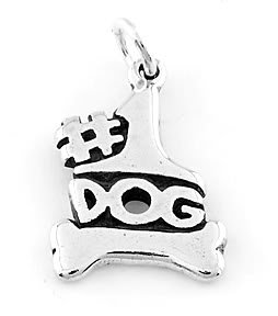STERLING SILVER #1 DOG WITH BONE CHARM/PENDANT