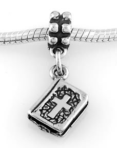 STERLING SILVER DANGLE 2 SIDED HOLY BIBLE EUROPEAN BEAD