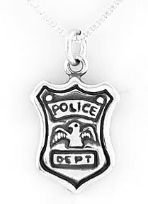 STERLING SILVER POLICE BADGE CHARM WITH 16" NECKLACE