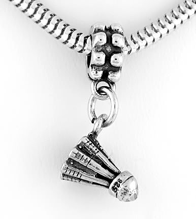 STERLING SILVER DANGLING BADMINTON BIRDIE EUROPEAN BEAD