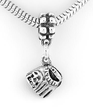 STERLING SILVER DANGLE BASEBALL/SOFTBALL GLOVE EUROPEAN BEAD