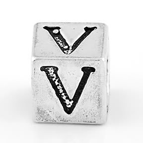 STERLING SILVER BLOCK LETTER INITIAL V CUBE CHARM