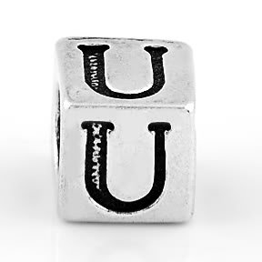 STERLING SILVER BLOCK LETTER INITIAL U CUBE CHARM