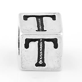 STERLING SILVER BLOCK LETTER INITIAL T CUBE CHARM