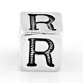 STERLING SILVER BLOCK LETTER INITIAL R CUBE CHARM