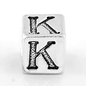 STERLING SILVER BLOCK LETTER INITIAL K CUBE CHARM