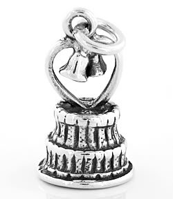 STERLING SILVER WEDDING CAKE WITH HEART CHARM/PENDANT