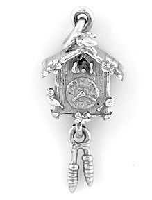STERLING SILVER CUCKOO CLOCK CHARM/PENDANT