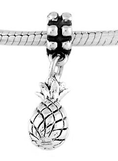 STERLING SILVER DANGLE TROPICAL PLANT PINEAPPLE EUROPEAN BEAD