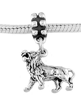 STERLING SILVER DANGLE FEROCIOUS LION EUROPEAN BEAD