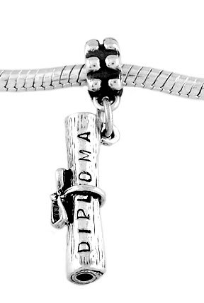 STERLING SILVER DANGLE GRADUATES DIPLOMA EUROPEAN BEAD